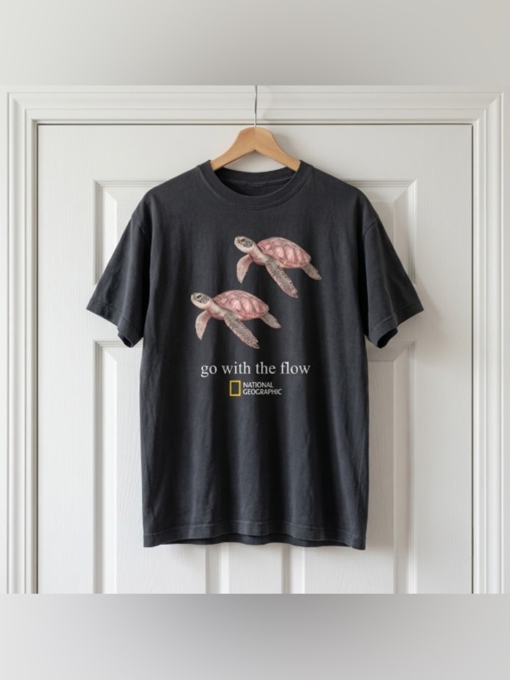 Retro National Geographic Seat Turtle Go With The Flow Graphic T-Shirt